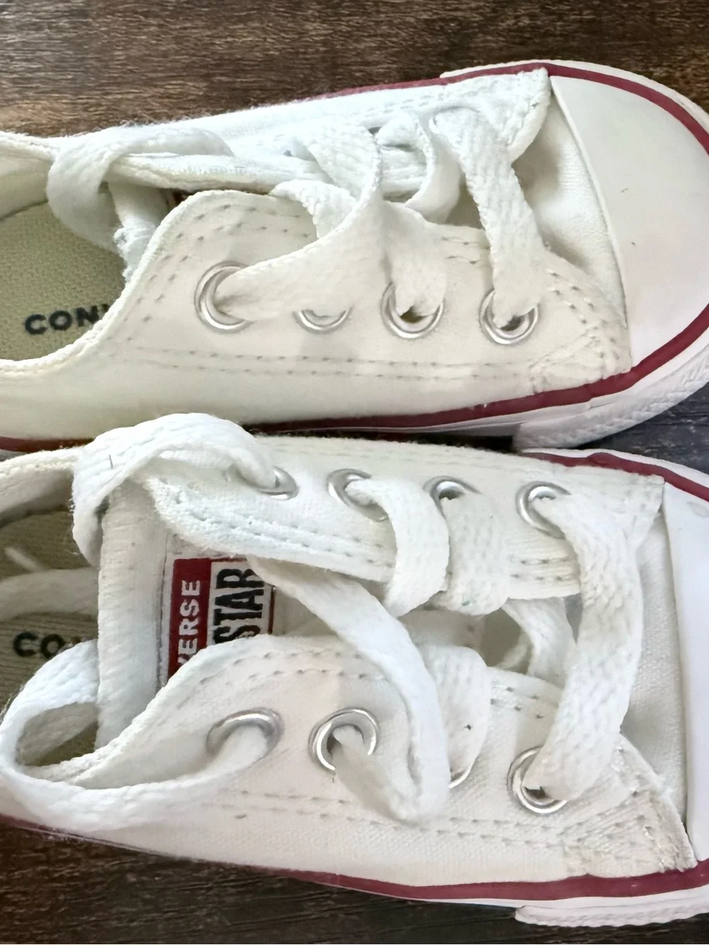 Converse Kids White Low-Top Sneakers with Red Stripe